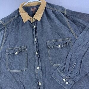 Boulder Creek Men 3XB Big Lightweight Black Denim Shrt Corduroy Collar Button Up